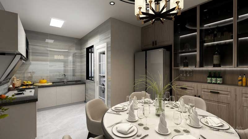 深圳市羅湖區(qū)新中式家庭住房舊房改造餐廳設(shè)計(jì)效果圖