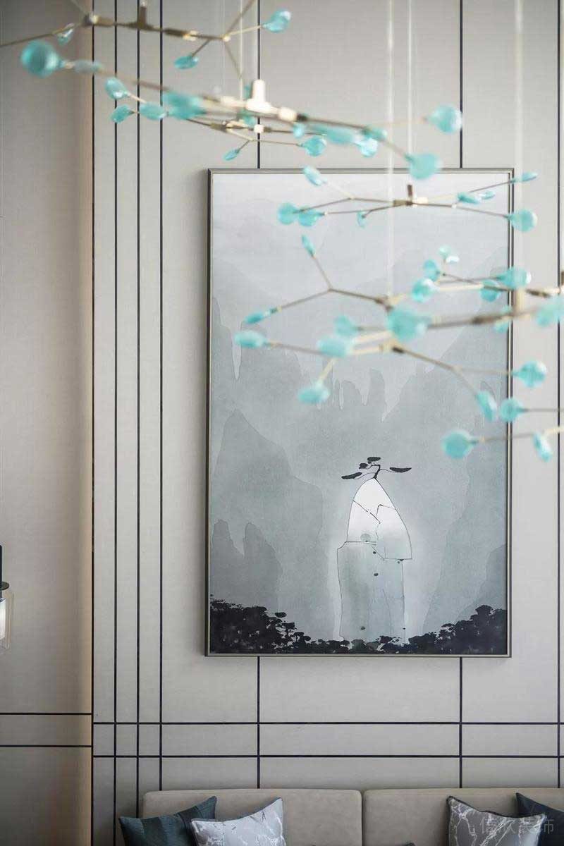 深圳龍崗碧桂園輕奢新中式復式小戶型樣板間設計沙發背景墻 深圳龍崗碧桂園輕奢新中式復式小戶型樣板間設計沙發背景墻