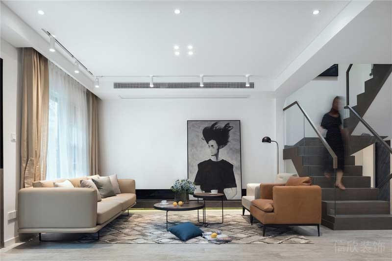 深圳羅湖區(qū)簡(jiǎn)約風(fēng)格120平方三房裝修案例客廳效果圖