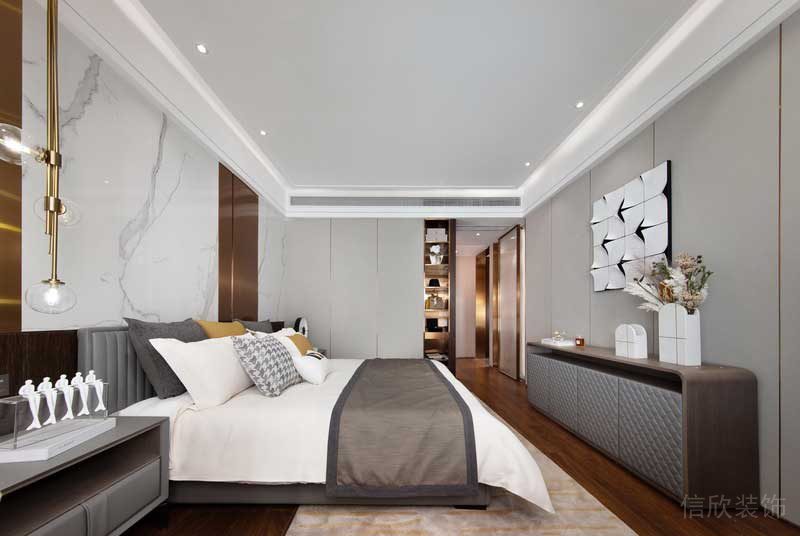 深圳龍崗坂田萬科第五園輕奢風大戶型樣板間設計主臥