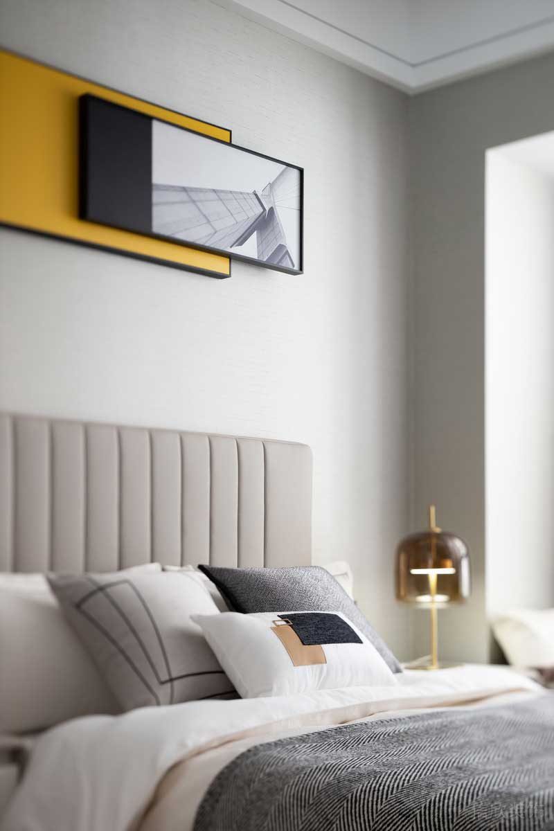 深圳龍崗坂田萬科第五園輕奢風大戶型樣板間設計次臥床品