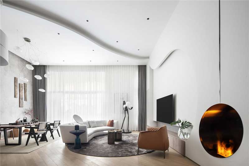 深圳龍華區(qū)現(xiàn)代中式風(fēng)格舊房裝修改造完工后實景圖客廳天花