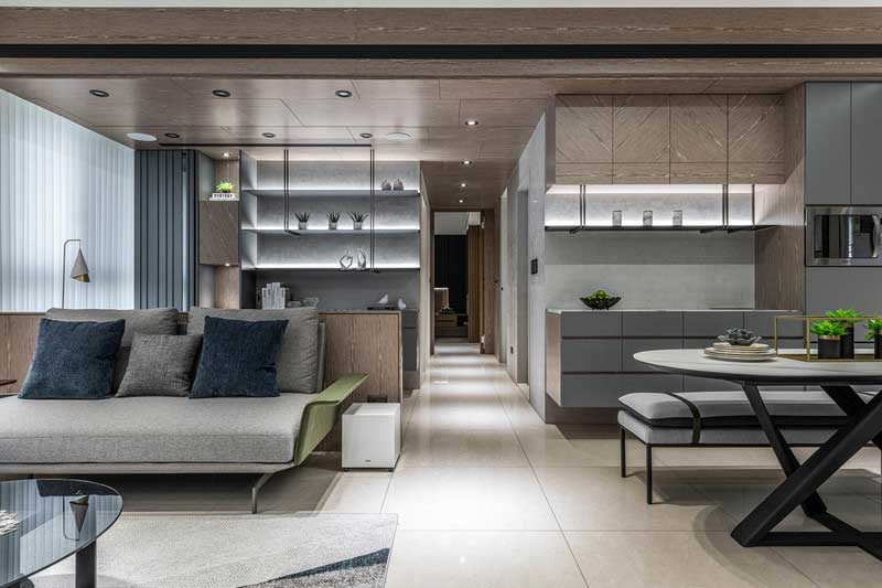 深圳福田區(qū)現(xiàn)代風格家庭新房裝修工程案例客餐廳家具