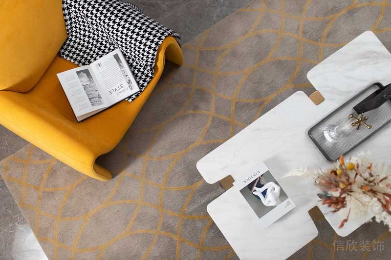 深圳龍崗坂田萬科第五園輕奢風大戶型樣板間設計客廳地毯