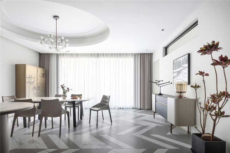 深圳龍華區(qū)現(xiàn)代中式風(fēng)格舊房裝修改造完工后實景圖餐廳天花