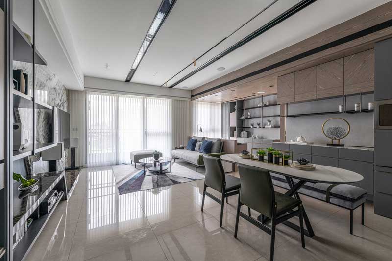 深圳福田區(qū)現(xiàn)代風格家庭新房裝修工程案例客餐廳