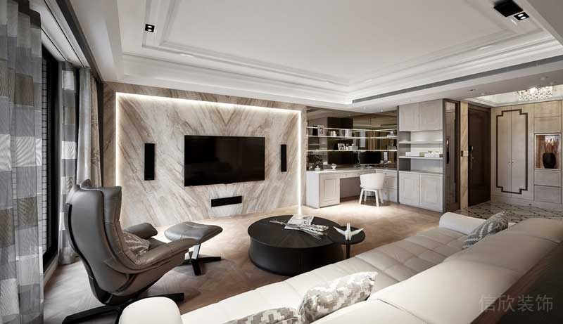 深圳福田區(qū)美式極簡風格家庭裝修設(shè)計案例客廳