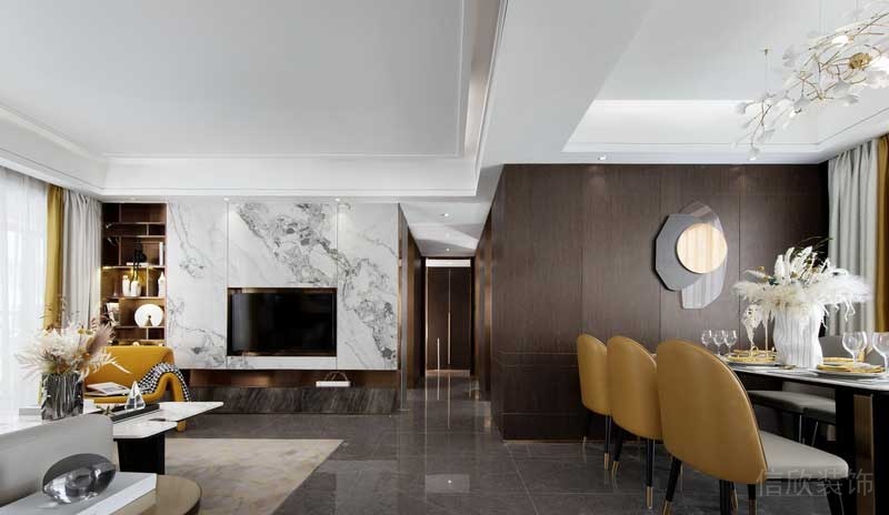 深圳龍崗坂田萬科第五園輕奢風大戶型樣板間設計客餐廳