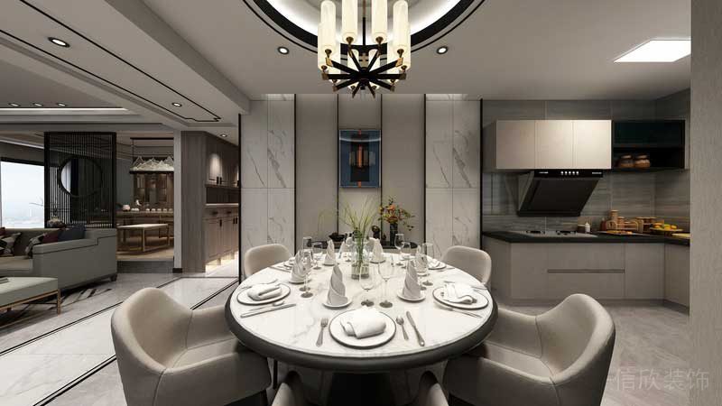 深圳市羅湖區(qū)新中式家庭住房舊房改造餐廳天花吊頂設(shè)計(jì)效果圖