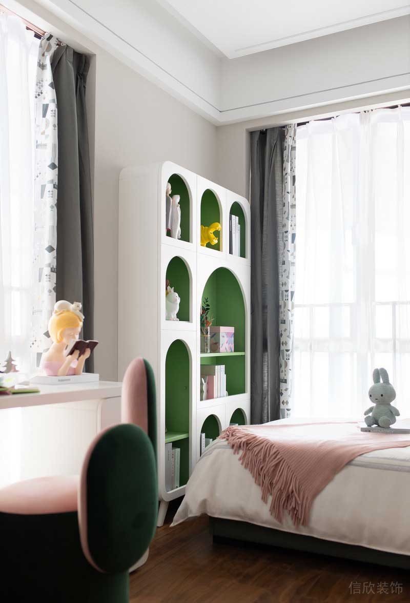 深圳龍崗坂田萬科第五園輕奢風大戶型樣板間設計兒童房裝飾柜