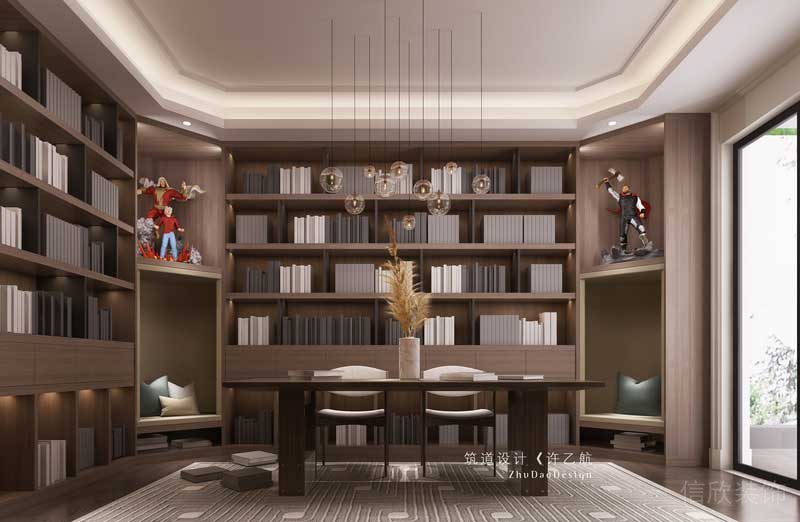 三樓作為男、女主人的獨立空間書房必不可少，同樣為了滿足男主人的愛好，將書柜與展示柜結合，使空間不那么嚴肅。