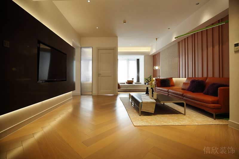 深圳羅湖區(qū)現(xiàn)代輕奢風200平方家庭住房裝修客廳電視背景墻