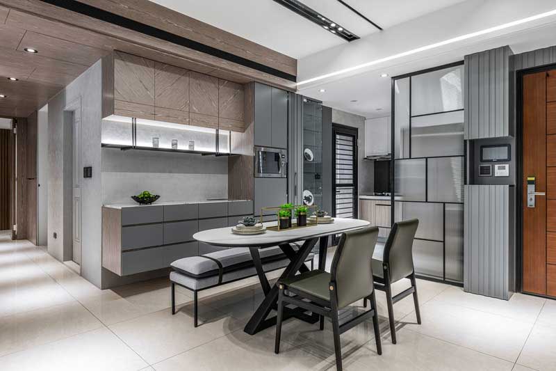 深圳福田區(qū)現(xiàn)代風格家庭新房裝修工程案例餐廳家具