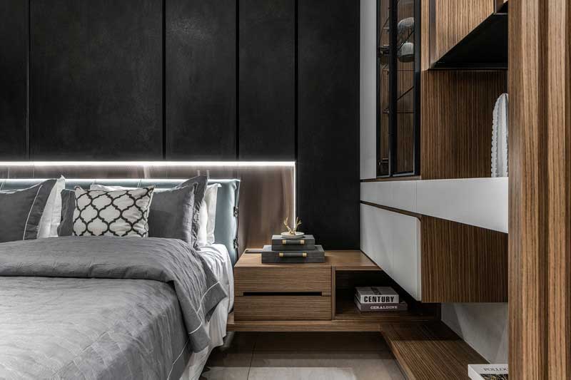 深圳福田區(qū)現(xiàn)代風格家庭新房裝修工程案例主臥床頭柜