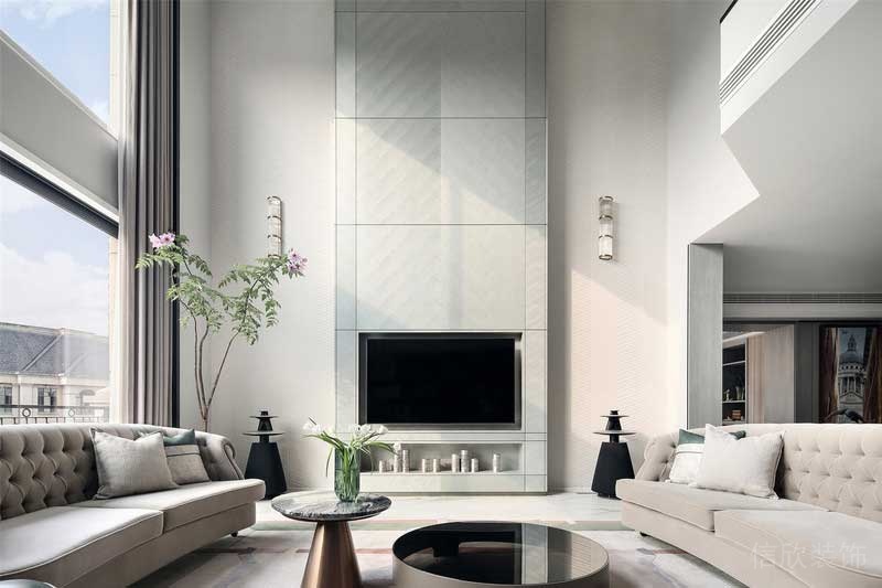 黑白色調(diào)復式二層設(shè)計大型落地窗陽光今天趕客廳效果圖沙發(fā)休息區(qū)裝修