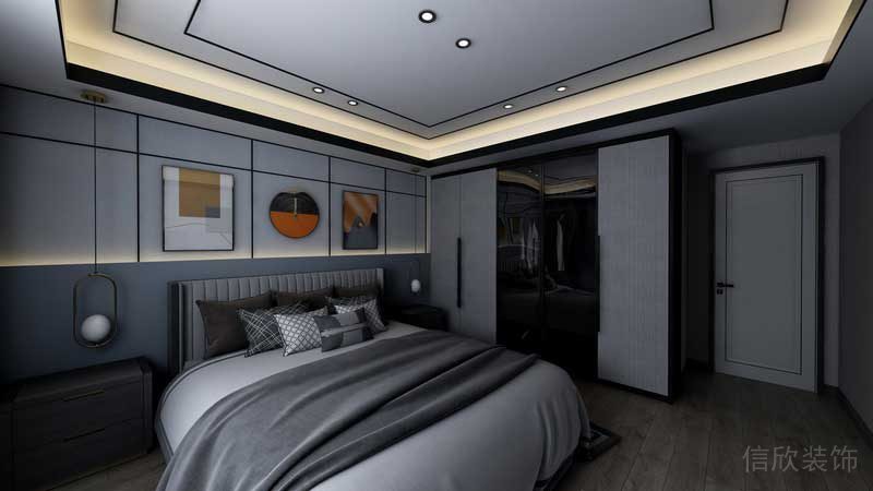 深圳市羅湖區(qū)新中式家庭住房舊房改造主臥床品設(shè)計(jì)效果圖