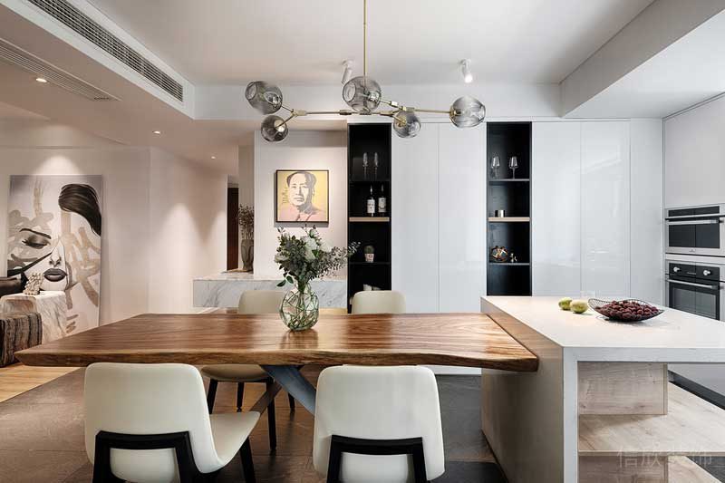 深圳羅湖北歐簡約風(fēng)家庭全包裝修施工案例餐廳島臺