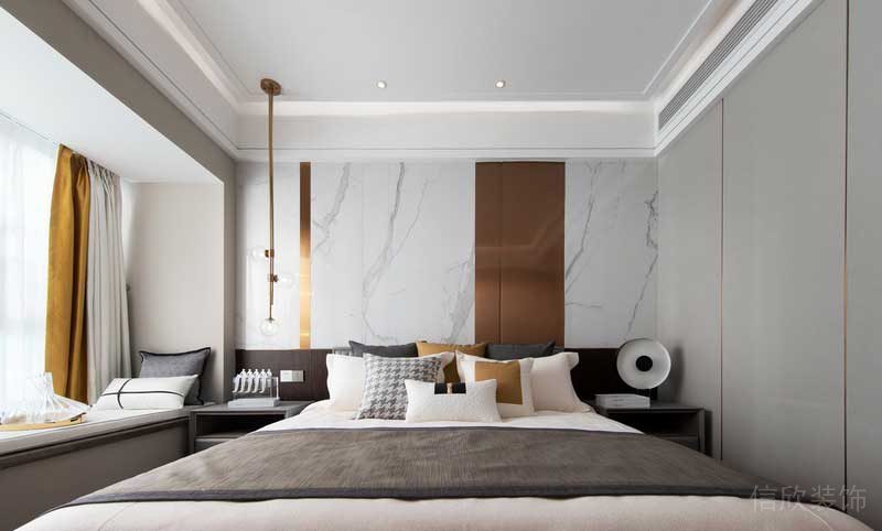 深圳龍崗坂田萬科第五園輕奢風大戶型樣板間設計主臥床品