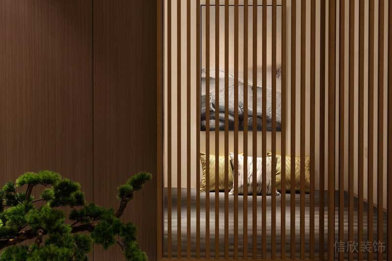 深圳羅湖區(qū)現(xiàn)代輕奢風200平方家庭住房裝修起居室原木格柵