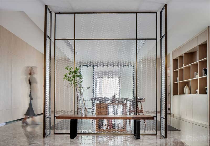 玻璃墻體隔斷休息區(qū)等候室辦公室過道大理石效果