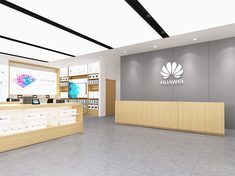 深圳南山萬象天地現(xiàn)代風(fēng)格華為專賣店裝修設(shè)計收銀臺和形象墻