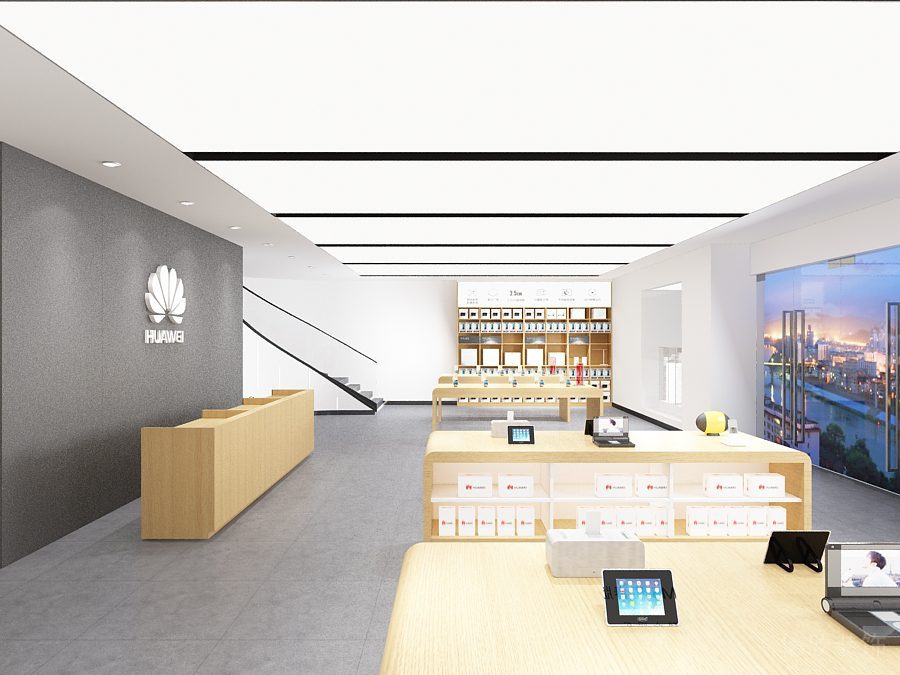 深圳南山萬象天地現(xiàn)代風(fēng)格華為專賣店裝修設(shè)計中島展柜