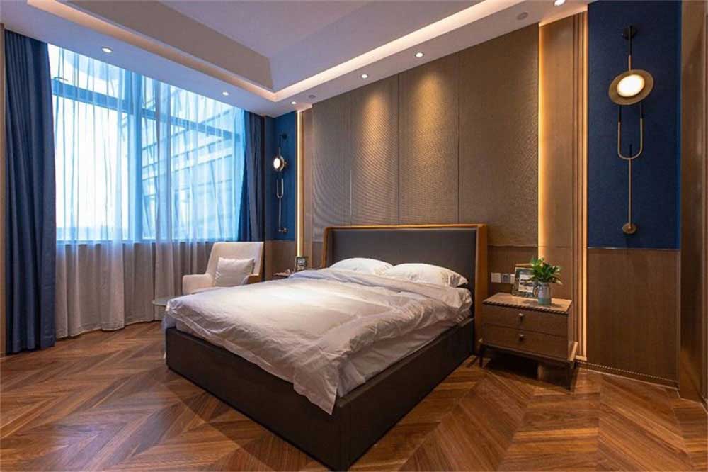 深圳龍崗藍(lán)調(diào)輕奢風(fēng)格酒吧裝修設(shè)計貴賓客房臥室