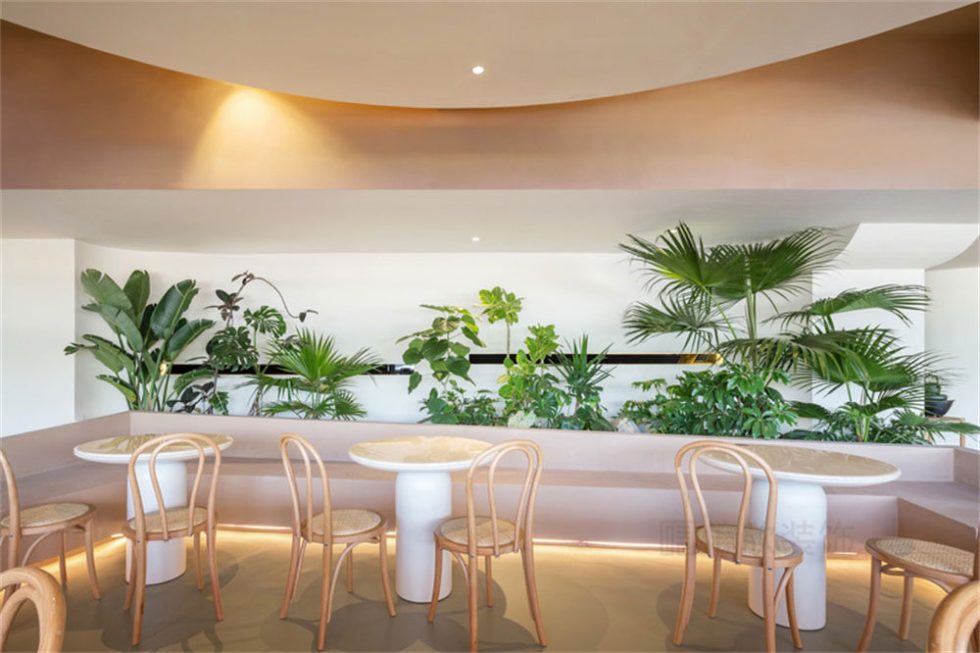 深圳簡約風(fēng)格素食館裝修設(shè)計(jì)卡座用餐區(qū)