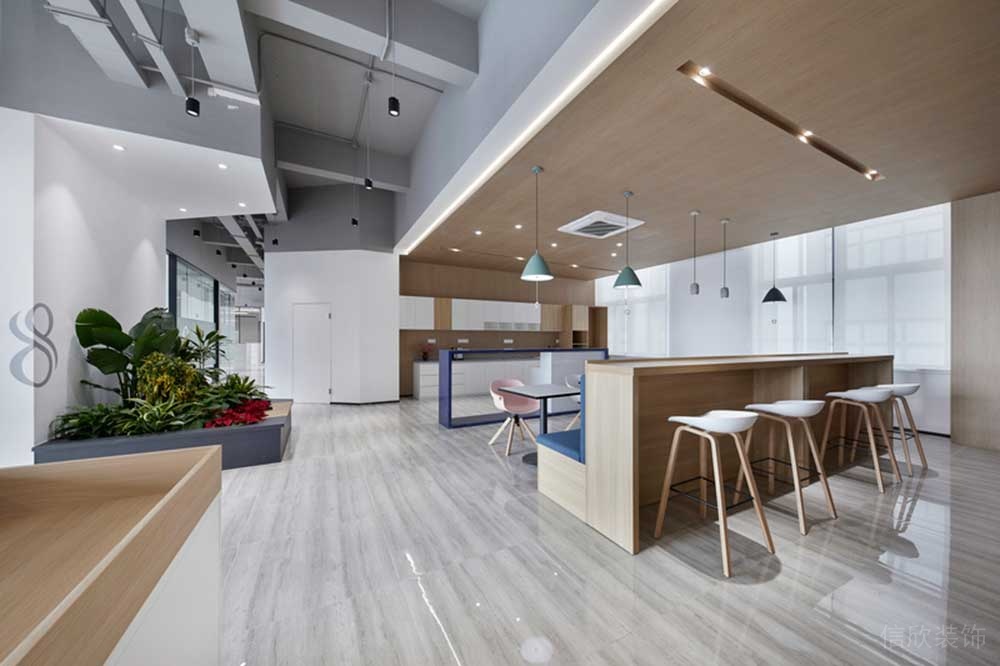 寶安區(qū)朗峻廣場現(xiàn)代簡約風(fēng)格辦公室裝修設(shè)計吧臺休閑區(qū)