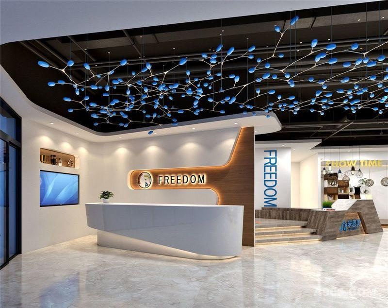 天花鏤空創(chuàng)意吊頂工業(yè)風(fēng)前臺(tái)區(qū)陶瓷效果圖木質(zhì)創(chuàng)意設(shè)計(jì)點(diǎn)綴機(jī)構(gòu)