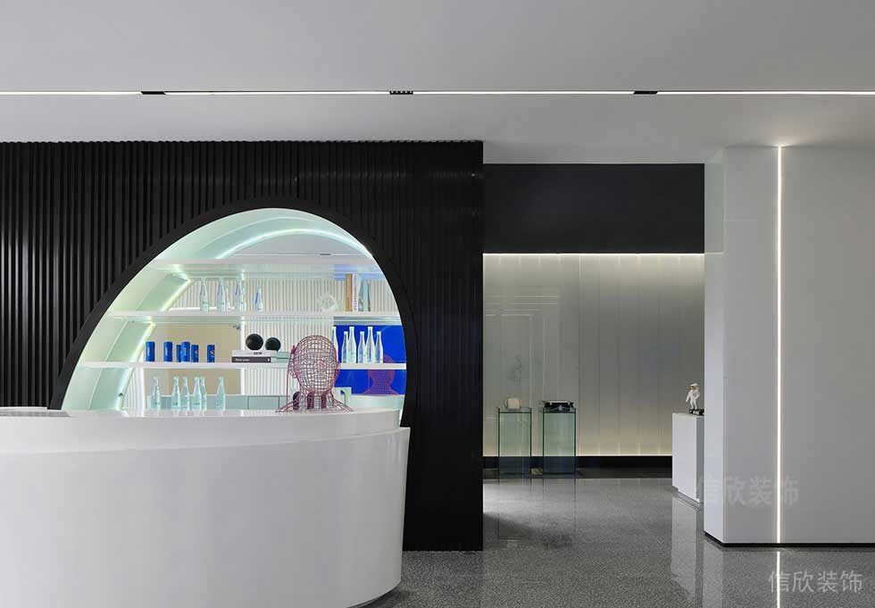 黑白色調拱形條紋效果圖水磨石地板裝修辦公室