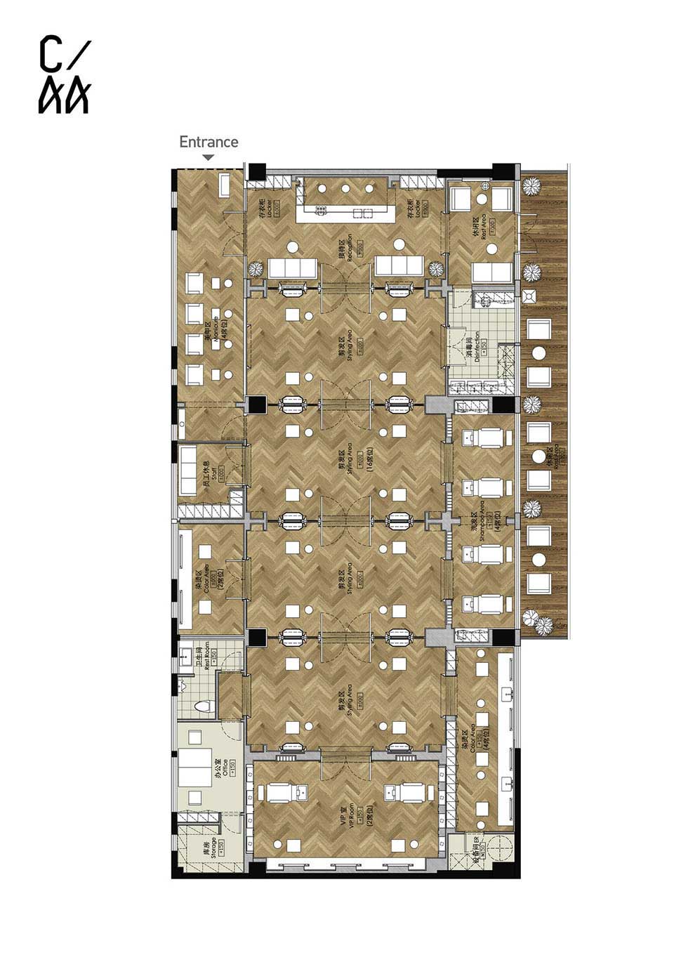 200平方簡歐風格美發店裝修平面布置 200平方簡歐風格美發店裝修平面布置