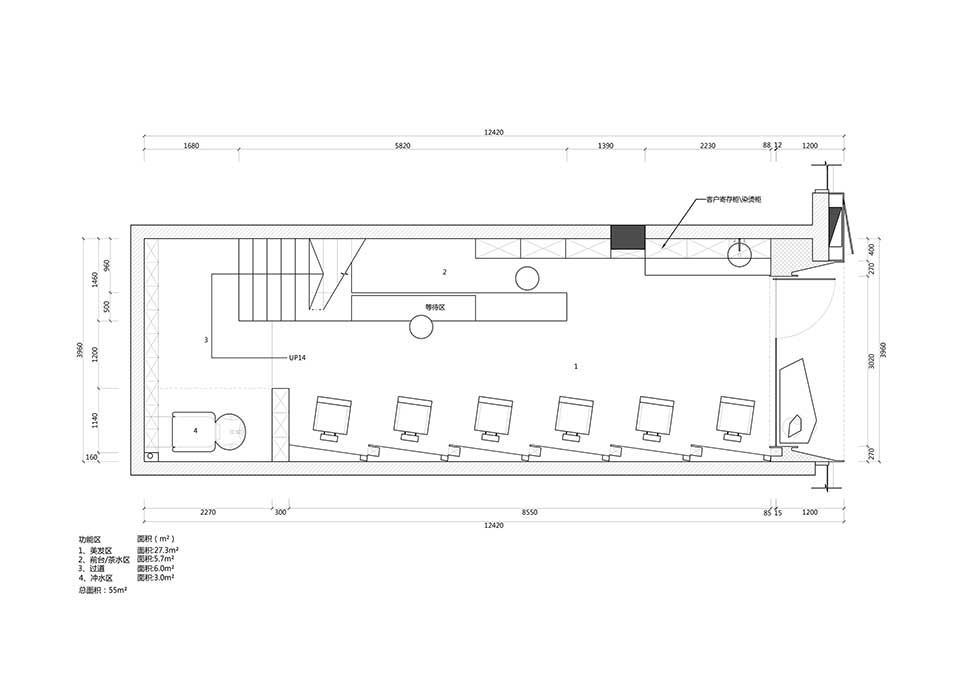 40平方小美發店一樓平面圖