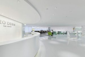 辦公室現代極簡風純白弧線設計大廳前臺區效果