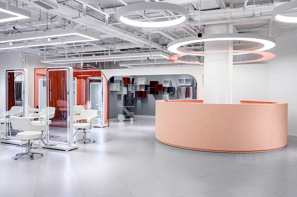  深圳羅湖400平方美發(fā)店裝修前臺(tái)施工案例