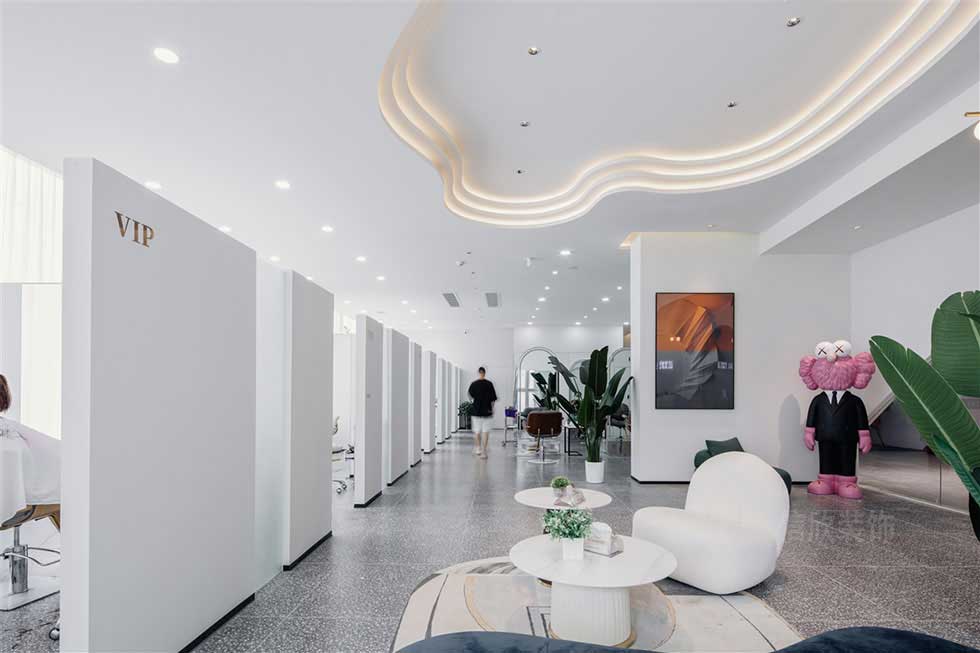 美發店裝修休息區波浪形多級天花吊頂