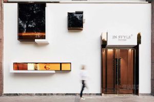 棕色門(mén)框裝修店鋪玻璃墻體設(shè)計(jì)效果圖