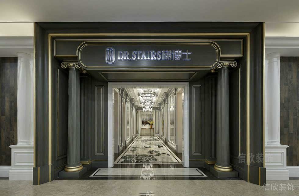 古典風羅馬柱效果圖大理石地板石膏線藝術設計店鋪裝修圖