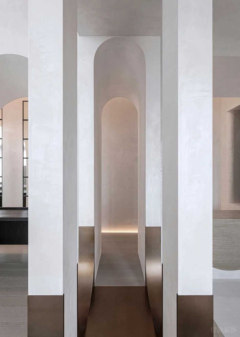簡約風辦公室案例走廊拱形門洞效果圖