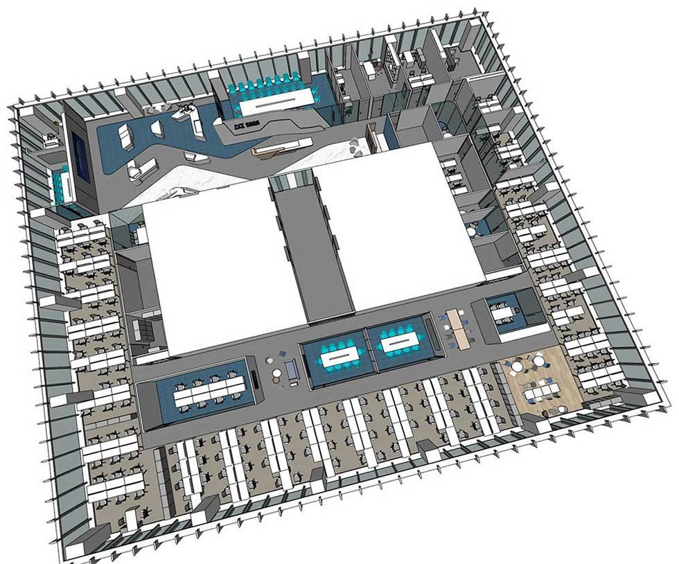 現(xiàn)代風(fēng)格辦公空間鳥(niǎo)瞰效果圖