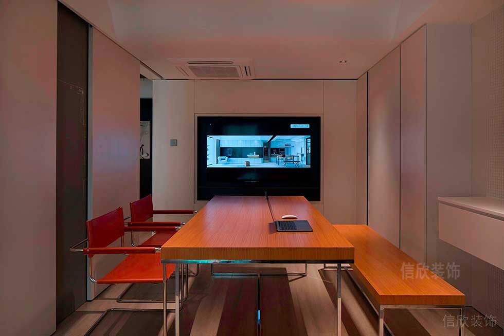 現(xiàn)代簡約風(fēng)格辦公空間多媒體會議室效果圖