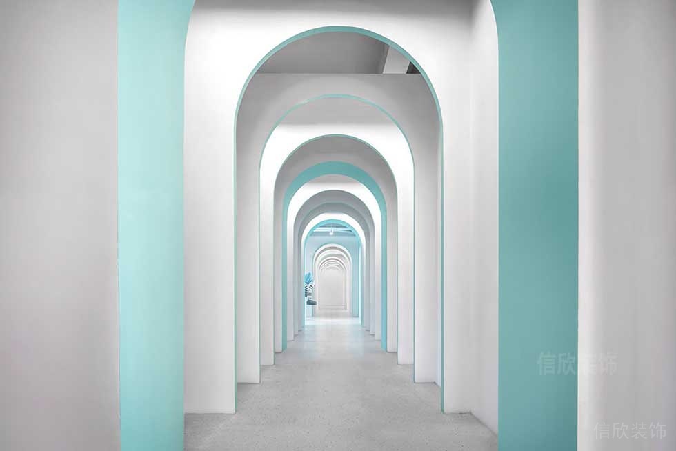 現(xiàn)代簡約風(fēng)格辦公室案例走廊拱形門洞效果圖