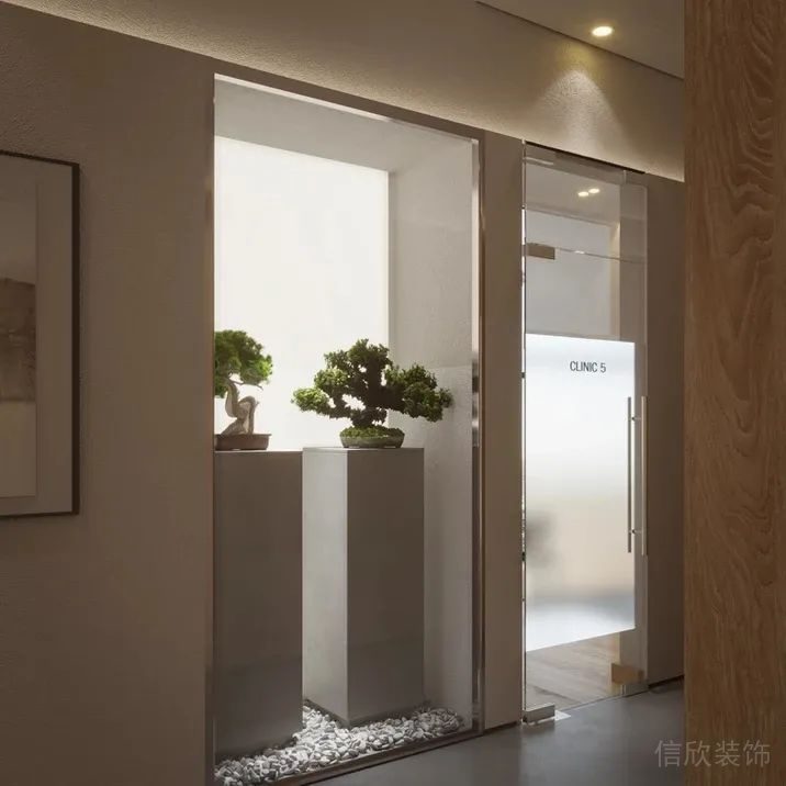 現(xiàn)代簡約風(fēng)格辦公室過道綠植陳設(shè)效果圖