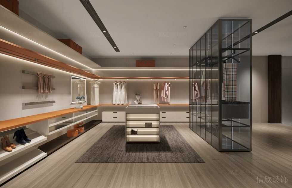 現(xiàn)代簡(jiǎn)約風(fēng)格公司辦公室裝修案例董事長(zhǎng)辦公室休息區(qū)衣帽間效果圖