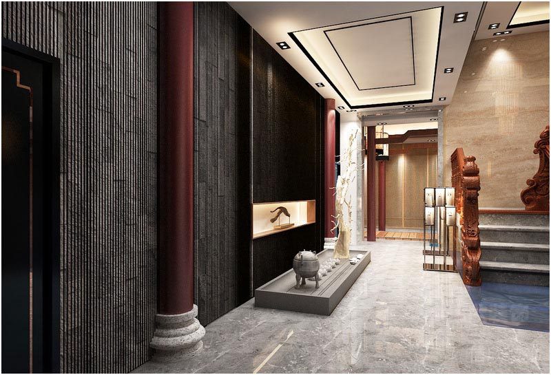 深圳寶安中式風格餐飲店裝修圖樓梯廳藝術景觀效果圖 深圳寶安中式風格餐飲店裝修圖樓梯廳藝術景觀效果圖