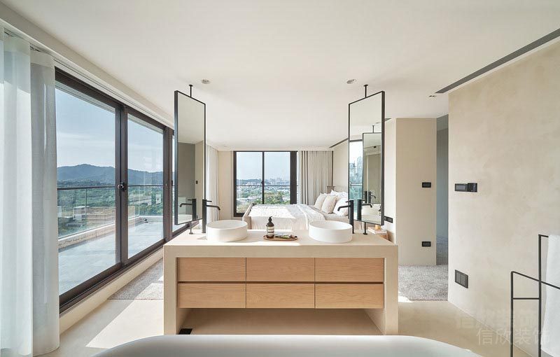 衛(wèi)生間米色石材大理石木紋柜體洗手盆