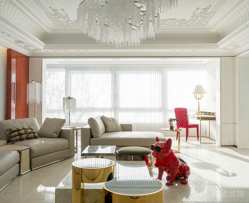 觀瀾現(xiàn)代美式風客廳歐美風二級頂