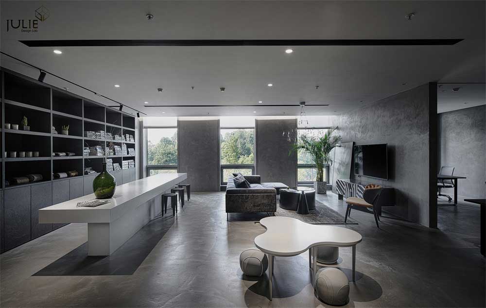 深圳光明現代風格暗色系辦公室設計裝修-大廳區