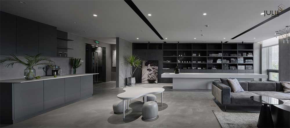 深圳光明現代風格暗色系辦公室設計裝修-大廳區