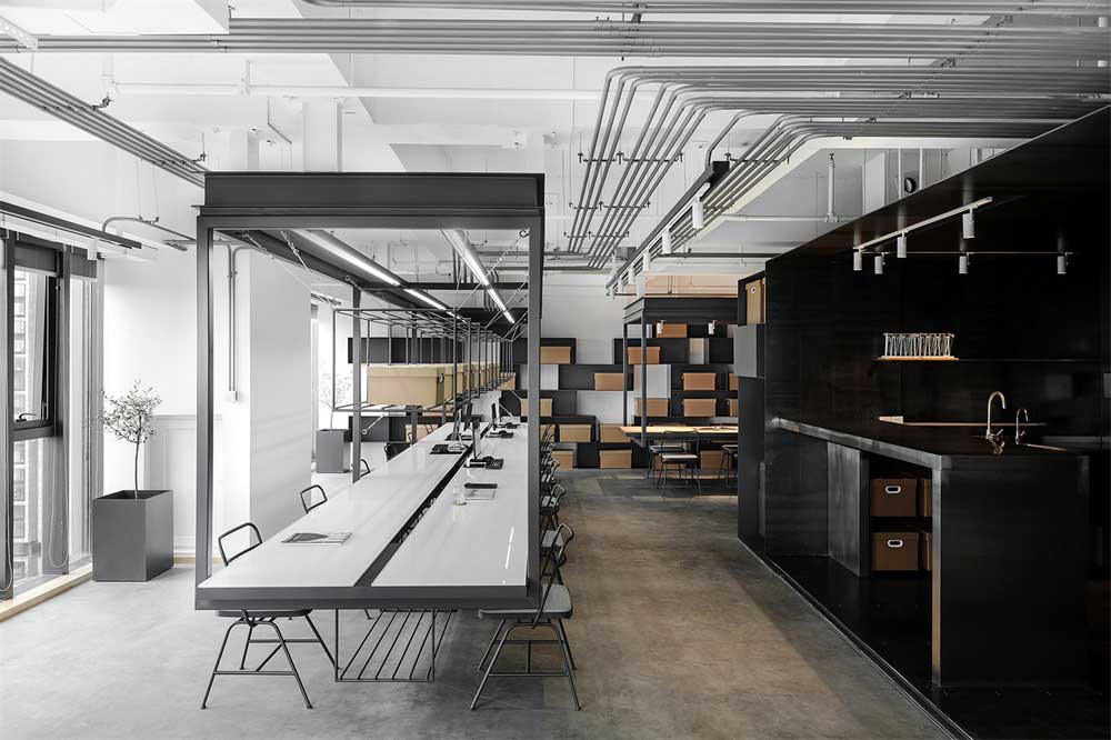 400平深圳市龍華工業(yè)風(fēng)辦公室裝修吧臺(tái)